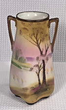 Antique Nippon Hand Painted Mini Vase 4.5” M-in-Wreath Mark Landscape Decor