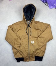 Carhartt Brown Duck Canvas Work Jacket – Hooded, Heavy Duty, Zip Front Medium 