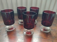 Vintage Luminarc 5 Cavalier Ruby Red Short Stem Glasses 10.5cm / 4" French 1960s