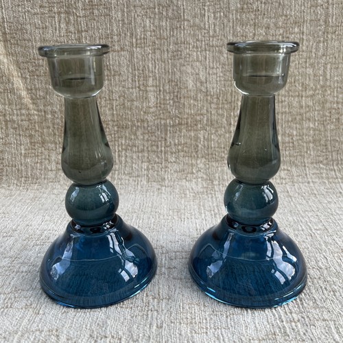 Glass candle holders - glass, pair