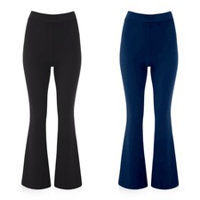 2 Pack Ladies Flared Trousers Stretch Comfort Wide Leg Elastic Waist Pants