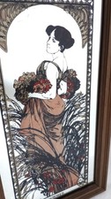 Vintage Mucha Wall Mirror Summer Seasons Wooden Framed Art Nouveau