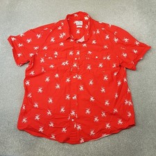 Levis Mens Shirt XL Red Relaxed Western Pearl Snap Rodeo Cowboy Horse Hawaiian