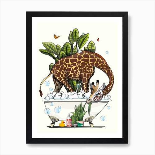 Giraffe eating the bath - eating, art