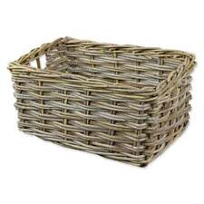 Rectangular Wicker Storage Basket Double Weave Grey & Buff Rattan Deep Woven