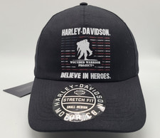 Harley Davidson Mens Wounded Warrior Project Black Stretch Fit Woven Hat Cap S/M