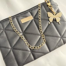 Black Bag butterfly Shoulder Bag Gold Chain Strap clutch bag Zip Fastening New