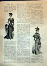 Old 1899 Ladies Fashion Modish Cloth Gown Costume Trimmed Velvet Dres Victorian