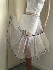 Stunning Vtg White with Black Trim Tiered Rockabilly Jive Petticoat Half Slip