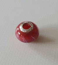 TRUTH pk 925 silver ends Red pink iridescent ball charm bead fits Chamilia