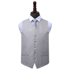 Silver Greek Key Patterned Mens Wedding Waistcoat & Tie Set by DQT