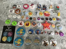 Collection of Assorted Retro Pin Badges - Disney, Biker Mice, Bands, Charity etc