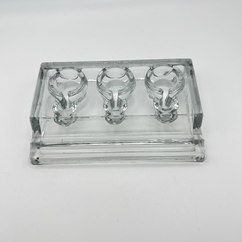 Vintage glass triple inkwell - glass,
