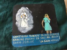 Fabulous & Rare Original Vintage Spanish Prison Art On Tin Villegas Outsider Art