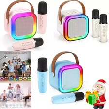Mini Karaoke Machine Kids with 2 Microphone Portable Bluetooth Speaker with LED