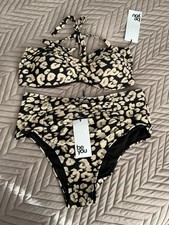 Be You Bikini Bandeau Bra High Waist Bottoms BN RP£41 Animal Print Sz 16