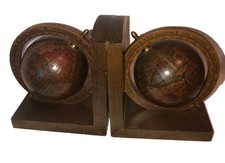 Vintage Wooden wood  Rotating Spinning World Globe Bookends 6x6x4, Made in Italy