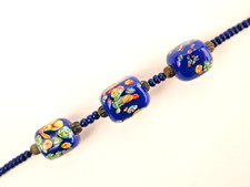 Japanese cobalt blue ojime millefiori bead choker necklace. c1950