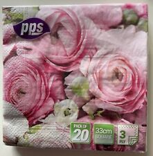 PACK OF 20 PAPER SERVIETTES/NAPKINS - 3 PLY - 33 X 33CM - BLACK OR LIME OR ROSES