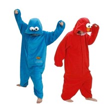 KIDS Unisex Sesame street Cookie Monster&Elmo costume pajamas Flannel Outfit--