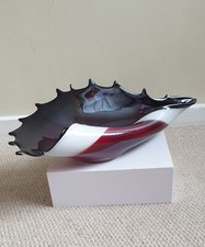Vintage Freeform Murano Glass Folded Shell Centerpiece Scarlet White Iridescent