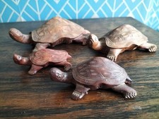 Vintage Hand Carved Wood Sea Turtle - Set of 4