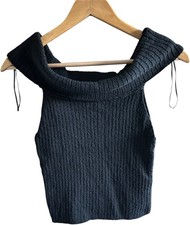 Stradivarius Black Off The Shoulder Cowl Neck Ribbed Knitted Top Size Medium