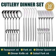 30 Cutlery Dinner Set Stainless Steel High Grade Tableware Forks Tea Spoons NEW