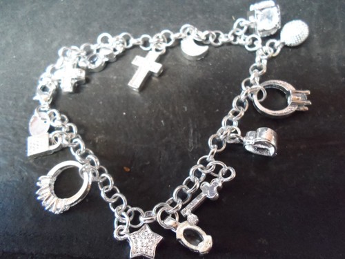 Silver ladies charm bracelet - silver,