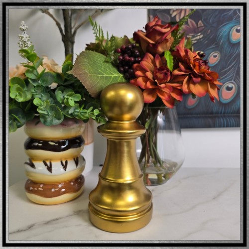 Large gold ceramic pawn chess - gold,