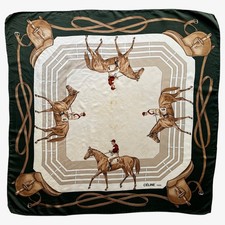 Vintage 80s Celine Paris Equestrian Silk Scarf, Shawl Horse Riding Racing Polo