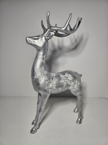 Silver reindeer figurine - silver,