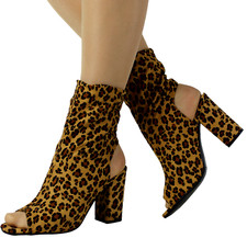 Womens Leopard  Peep Toe Ankle