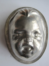 Vintage tin half chocolate egg mould - BABY FACE 10 Cm LETANG  #3734  c1920's
