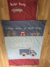 Next Boys Cars & Trucks Single Duvet Cover & Pillowcase, blue & red, VGC