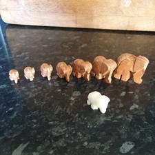 8 Elephant Figurines Carved Onyx Marble? Soapstone ? Vintage couple of chips 