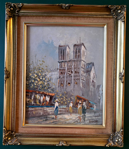 Vintage paris street scene oil - paris,