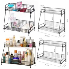 2Tier Metal Basket Kitchen Cupboard Organiser Bath Tidy Storage Rack Shelf Stand