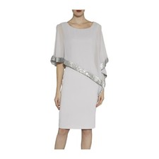 Chesca Crepe and Chiffon Dress Sequin Trim Silver Mist UK16 Mother of the Bride 