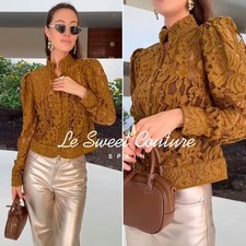 ZARA WOMAN GREEN ZW COLLECTION LACE JACKET WITH BALLOON SLEEVES 1758/103/500