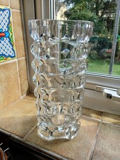 French Clear Glass Geometric Windsor Vase By J. G. Durand 9 3/4” Vintage 1970s