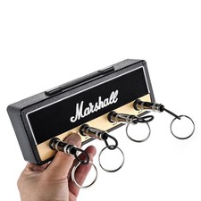 Wall Mount Guitar Key Holder Rack with 4 Guitar Plug Keyrings Keychain Hooks UK