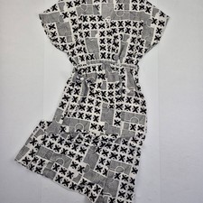 KOALA BAY Dress Medium 12 14 Black White Women's Geometric Pattern Short Sleeve