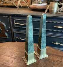 2 Vtg Green Marble Obelisk