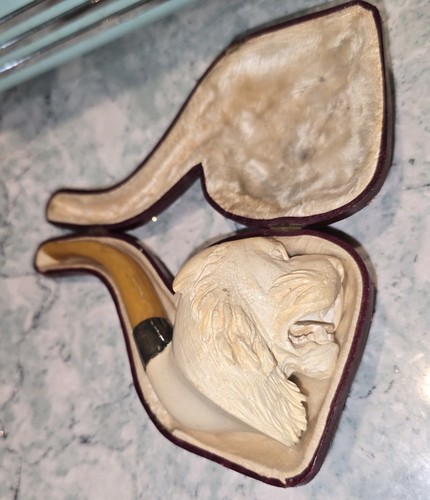 Antique meerschaum tiger head - meerschaum,