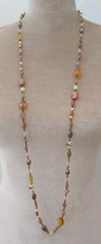 Vintage Acrylic Brown Clear Beads Chunky Necklace Costume Jewellery Hippy 112cm