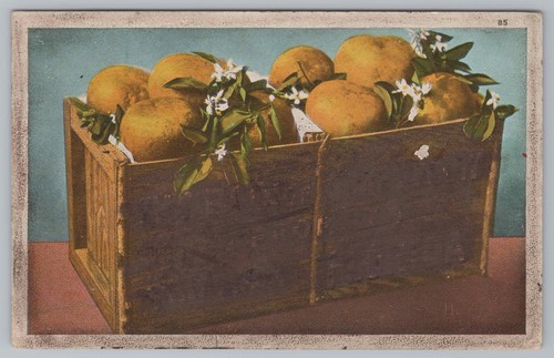 Postcard oranges crate fruit - postcard,