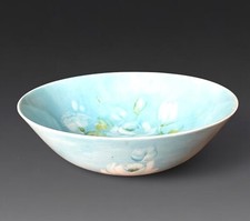 Beautiful Hand Painted Large Porcelain Fruit Bowl By Ann Andrews-Blue Floral