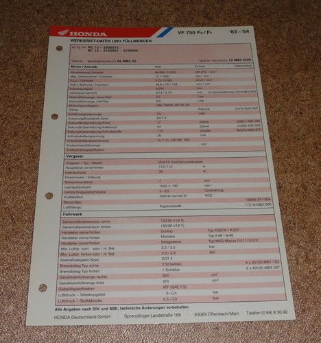 Inspection sheet honda 750 - sheet,