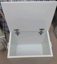 White Bathroom Laundry Bin with Cork Topped Lid for Seating